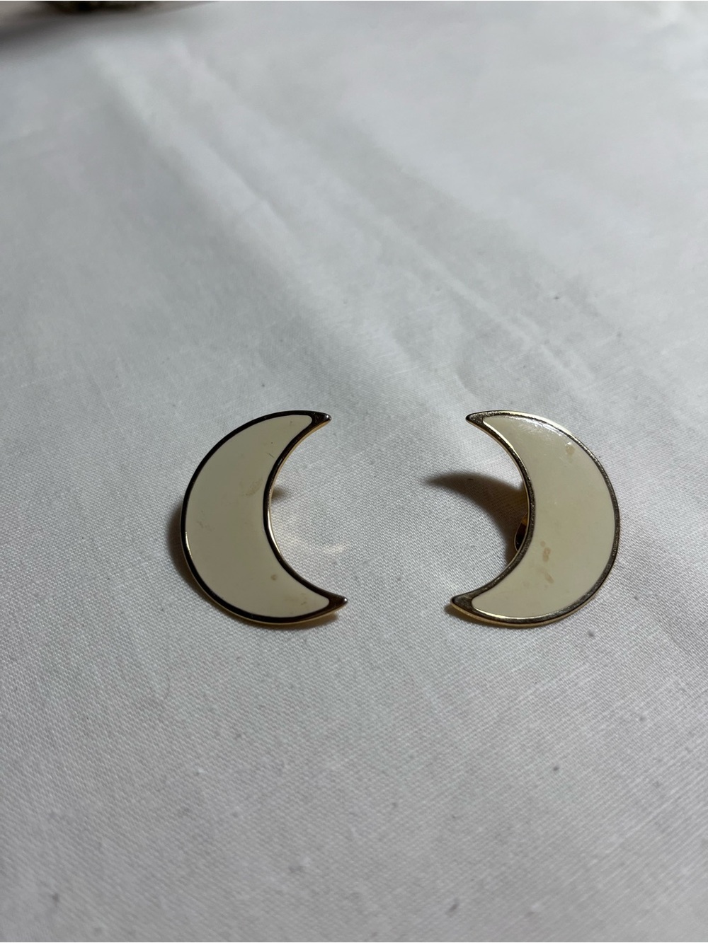 Monet Cream Enamel Crescent Moon Clip On Earrings